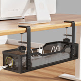 Under Desk Cable Management Tray Cinati 16" Cable Management Under Desk with Clamp No Drill Cable Organizer for Table Thickness up to 3" No Damage to Cable Management Box for Office Home (Black)