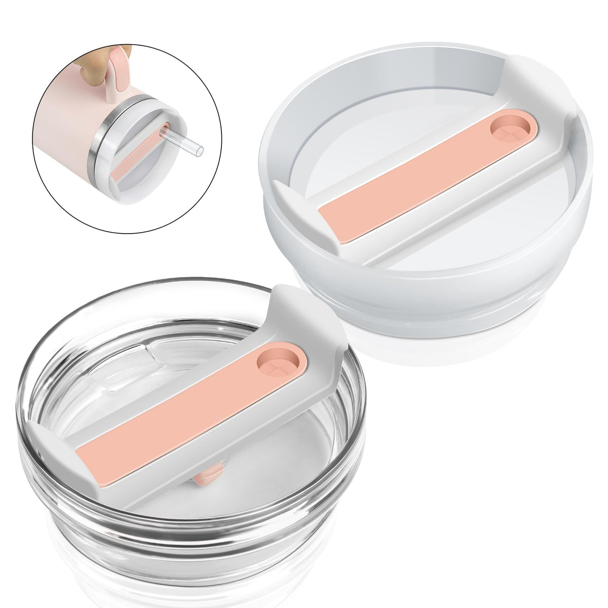 BKBY 2Pcs 40 OZ Tumbler Lid Compatible with Stanley Cup Durablee Replacement Lids for Stanle Adventure Quencher Travel Tumbler 40 OZ Spill-Proof Tumbler Cover(Rose Quartz + Transparent)