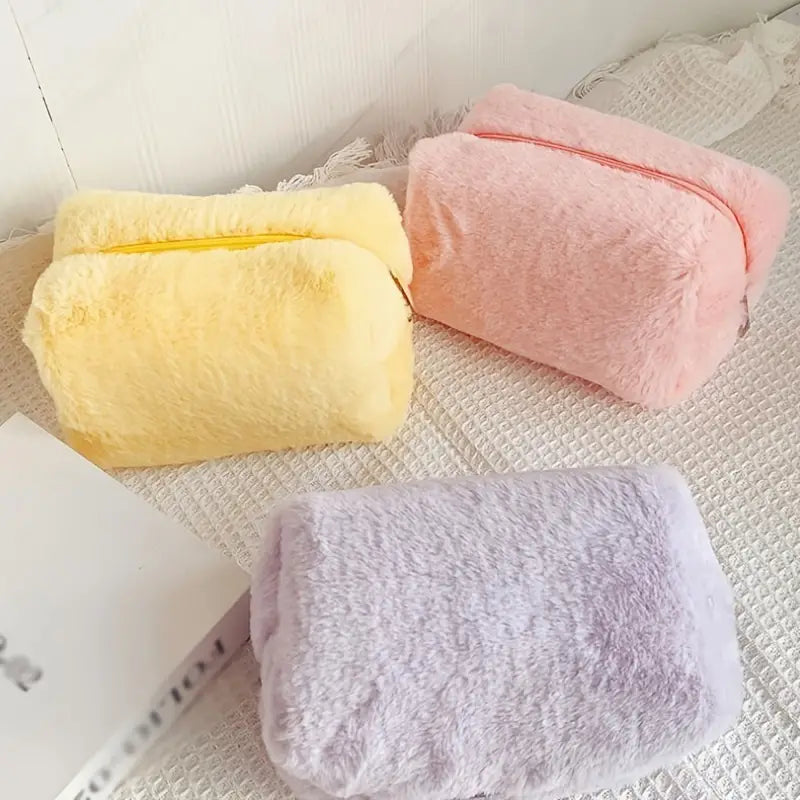 Fluffy Macaron Color Travel Makeup Bag - Large Capacity