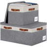 PFFVRP Extra Large Storage Bins with Lids Foldable Fabric Storage Baskets with Lids Sturdy Storage Boxes with Labels and 3 PU Handles for Closet Home Bedroom Office (32L 3 Packs Grey&White)