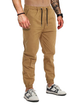 AUTIWITUA Mens Casual Jogger Pants Lightweight Cotton Drawstring Cargo Pants Outdoor Hiking Twill Track Tapered Jogging Sweatpants Dark Khaki