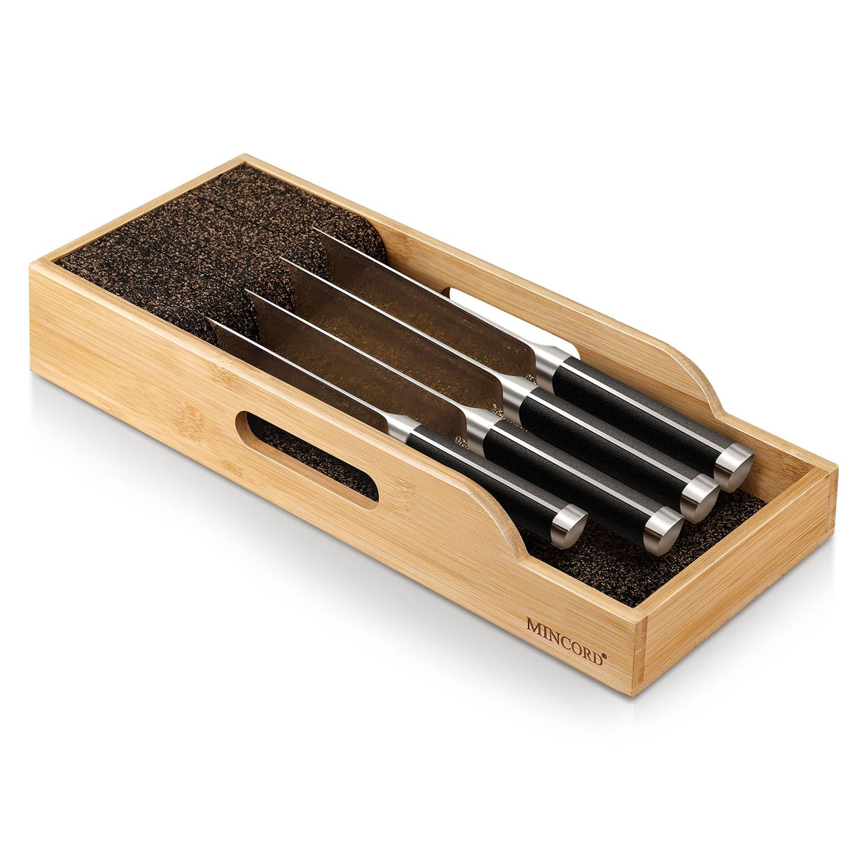 MINCORD Bamboo Knife Drawer Organizer Insert Dock Kitchen Steak Knives Organizer Storage for Any Chef