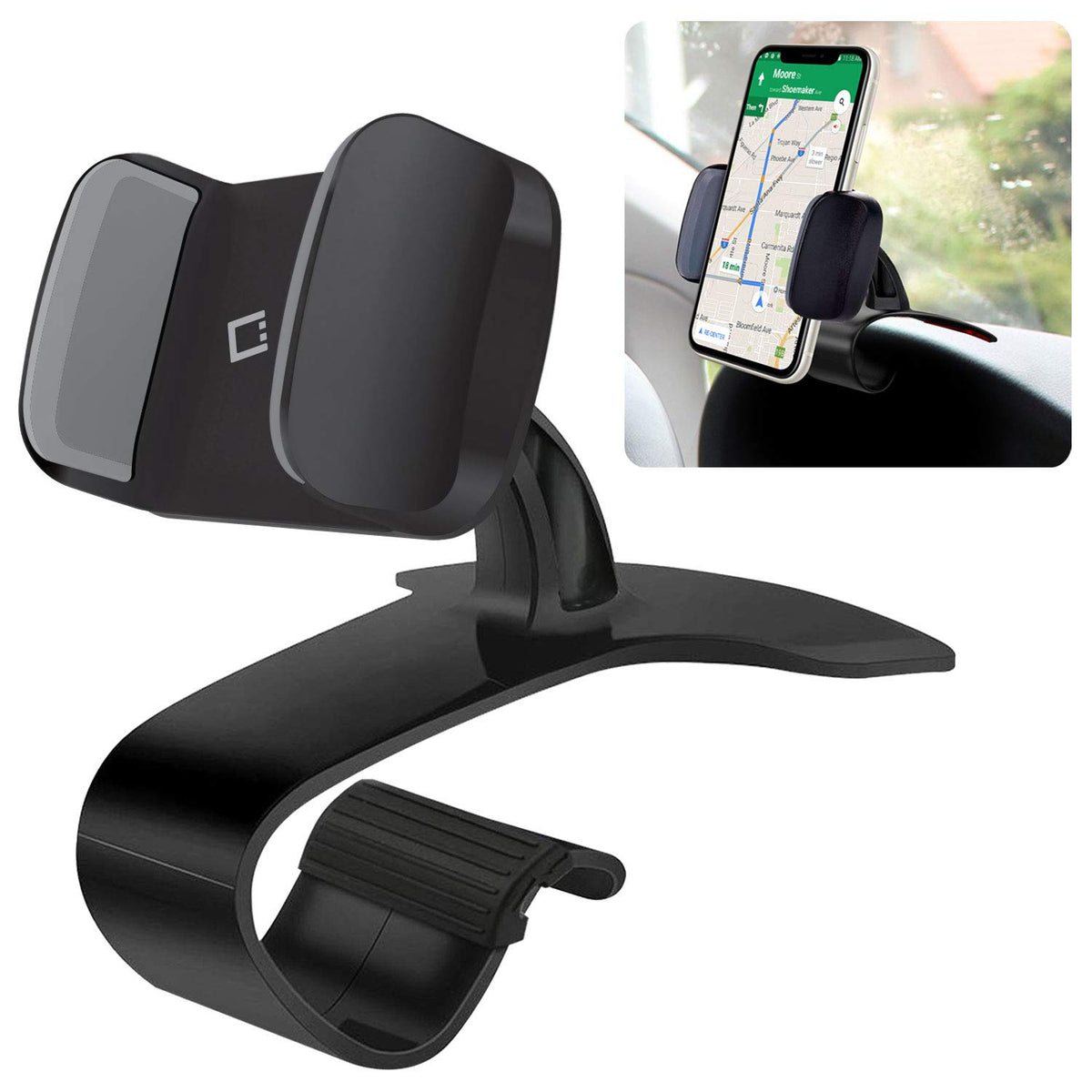 Phone Holder for Car Dashboard Cell Phone Holder - Clip On Dashboard Car Cradle Compatible for iPhones Samsung Galaxy Smartphones Google Pixel Moto and More