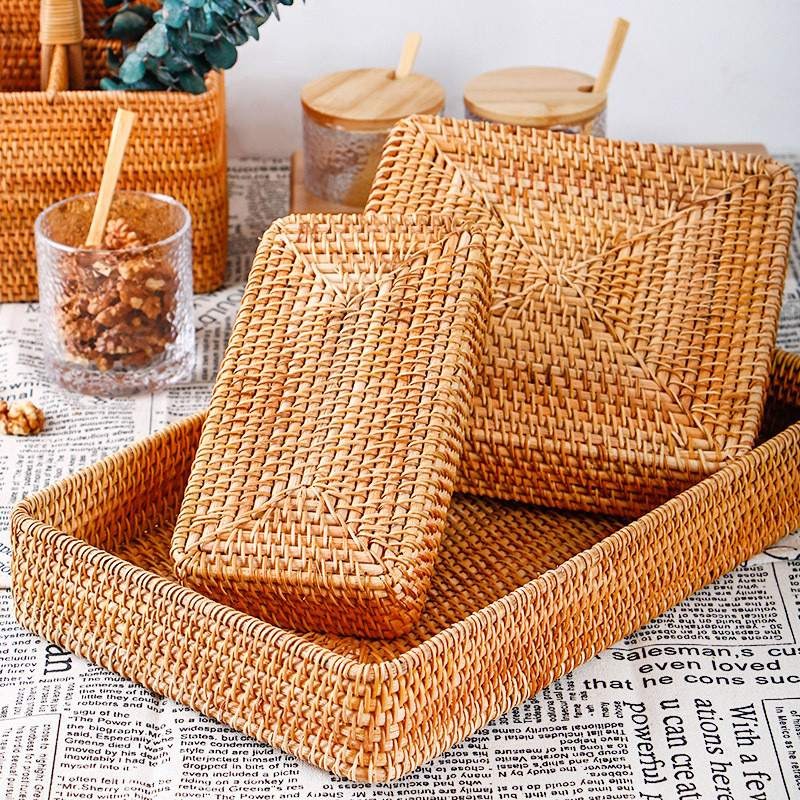Hand-Woven Rattan Storage Basket for Kitchen & Picnic