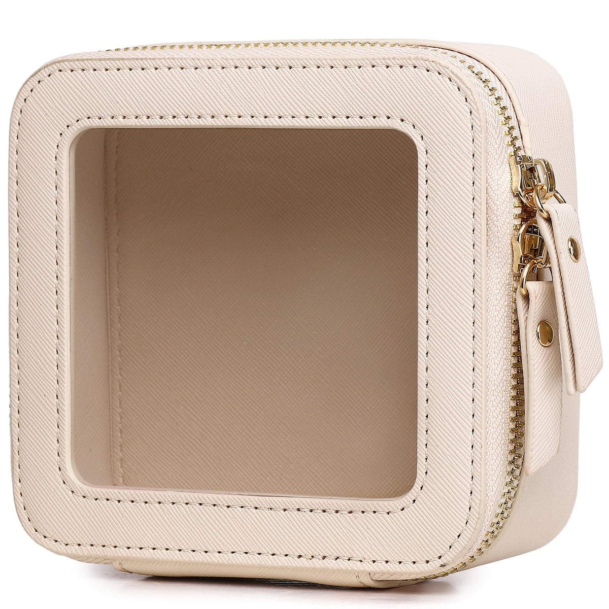 LOFOWN Small Clear Makeup Bag Mini Transparent Travel Toiletry Bag Cosmetic Bags Organizer TSA Approved Clear Makeup Case Pouch with Zipper Car Essentials (F/Beige Mini)