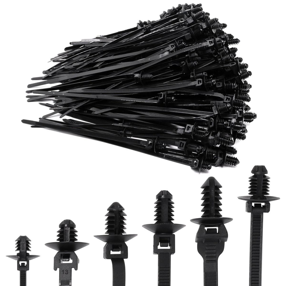 SWZHAI 240 PCS Push Mount Zip Ties Nylon Car Mount Wire Ties Snap in Cable Zip Ties Black Push Mount Cable Ties Automotive Zip Ties Fastener Wire Harness Clips for Wire Tying (6-Types)