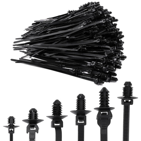 SWZHAI 240 PCS Push Mount Zip Ties Nylon Car Mount Wire Ties Snap in Cable Zip Ties Black Push Mount Cable Ties Automotive Zip Ties Fastener Wire Harness Clips for Wire Tying (6-Types)