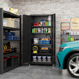 Garage Storage Cabinet With Optional Wheels, Metal Lockable File Cabinet With 2 Doors And 4 Adjustable Shelves,Tool Storage,Home Office Garage,Gym,School Black