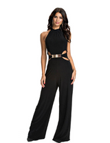 Black Long Sleeve High Neck Jumpsuit with Flared Pants