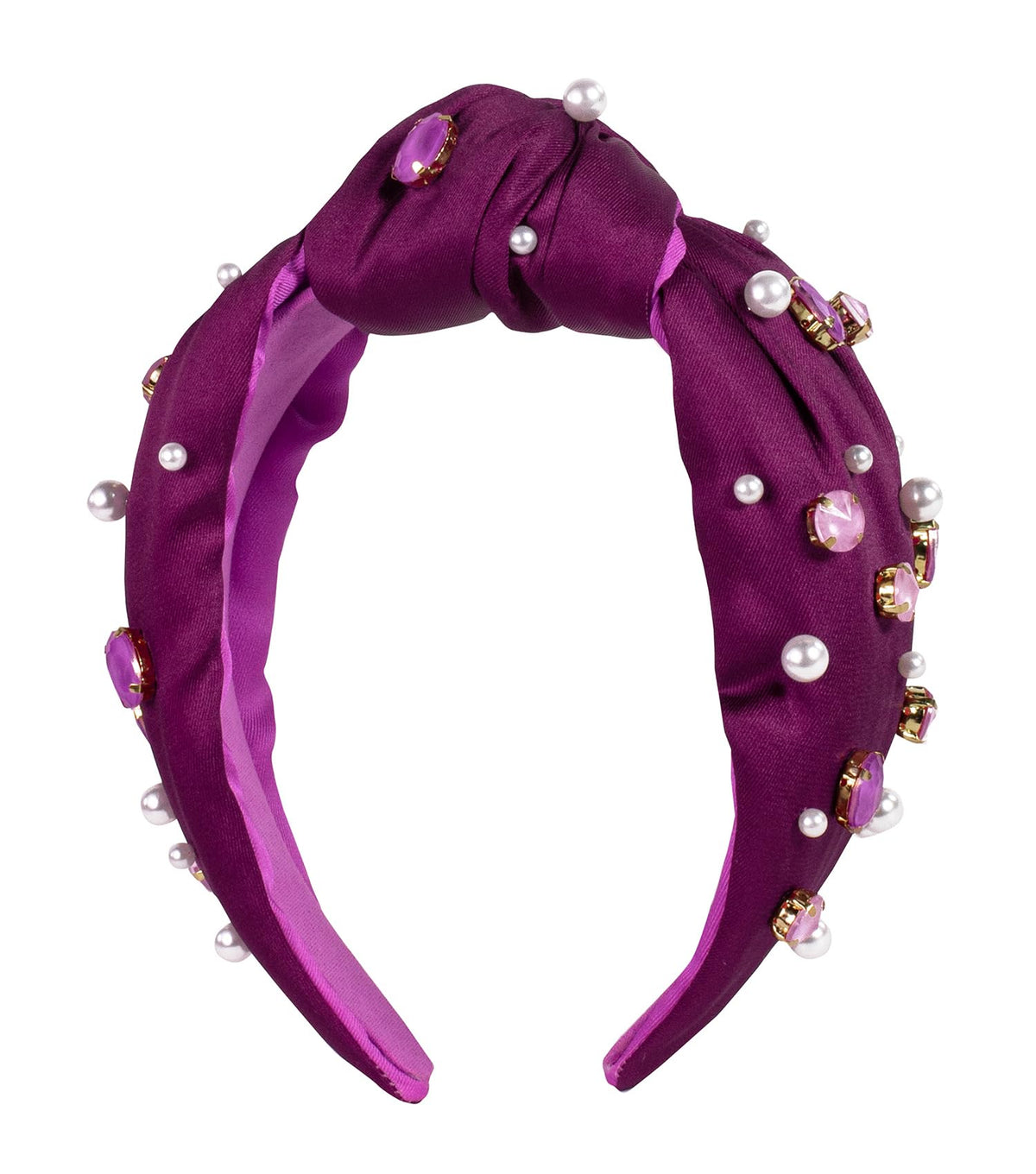 Lilly Pulitzer Colorful Knotted Rhinestone and Pearl Headband Maroon Wide Satin Headband Cute Embellished Hair Accessories for Women & Girls Amarena Cherry