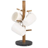 Buruis Mug Holder Acacia Wood & Marble Base 6 Hooks Kitchen Countertop Coffee Tea Cups Organizer