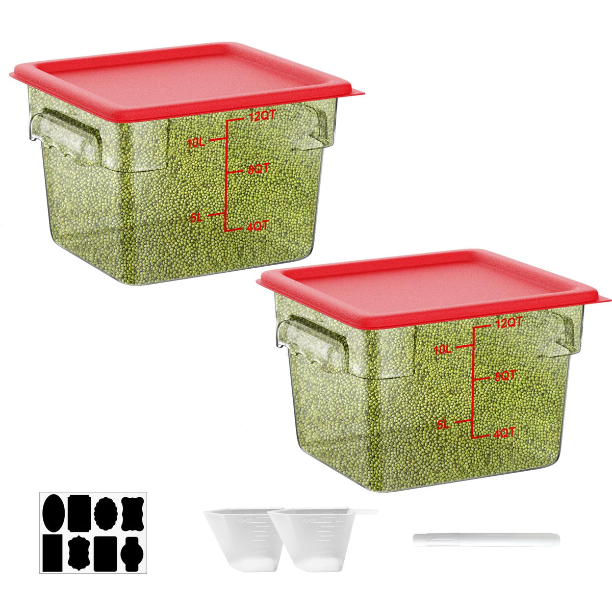 12 Quarts Sous Vide Container: 2 PCS Commercial Food Storage Containers with Lids - Clear Food Container with Scales Handles for Home Restaurant Kitchen Storage Pizza Bread