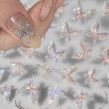 Shining Aurora Shell Butterfly Nail Stickers3D Relief Butterflies Nail Art Stickers Pink Laser Butterfly Nail Design Nail Decals For Women Manicure Nail Decorations Nail Art Supplies Nail Accessories