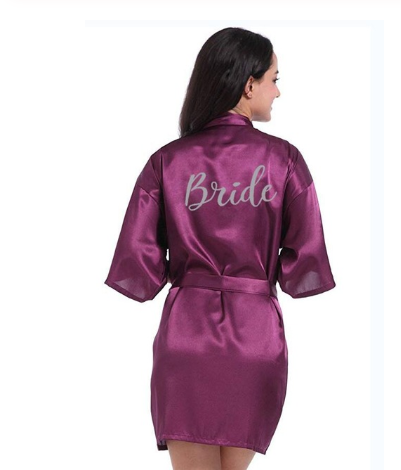 Long Satin Robe with Gold Lettering for Mother of Bride