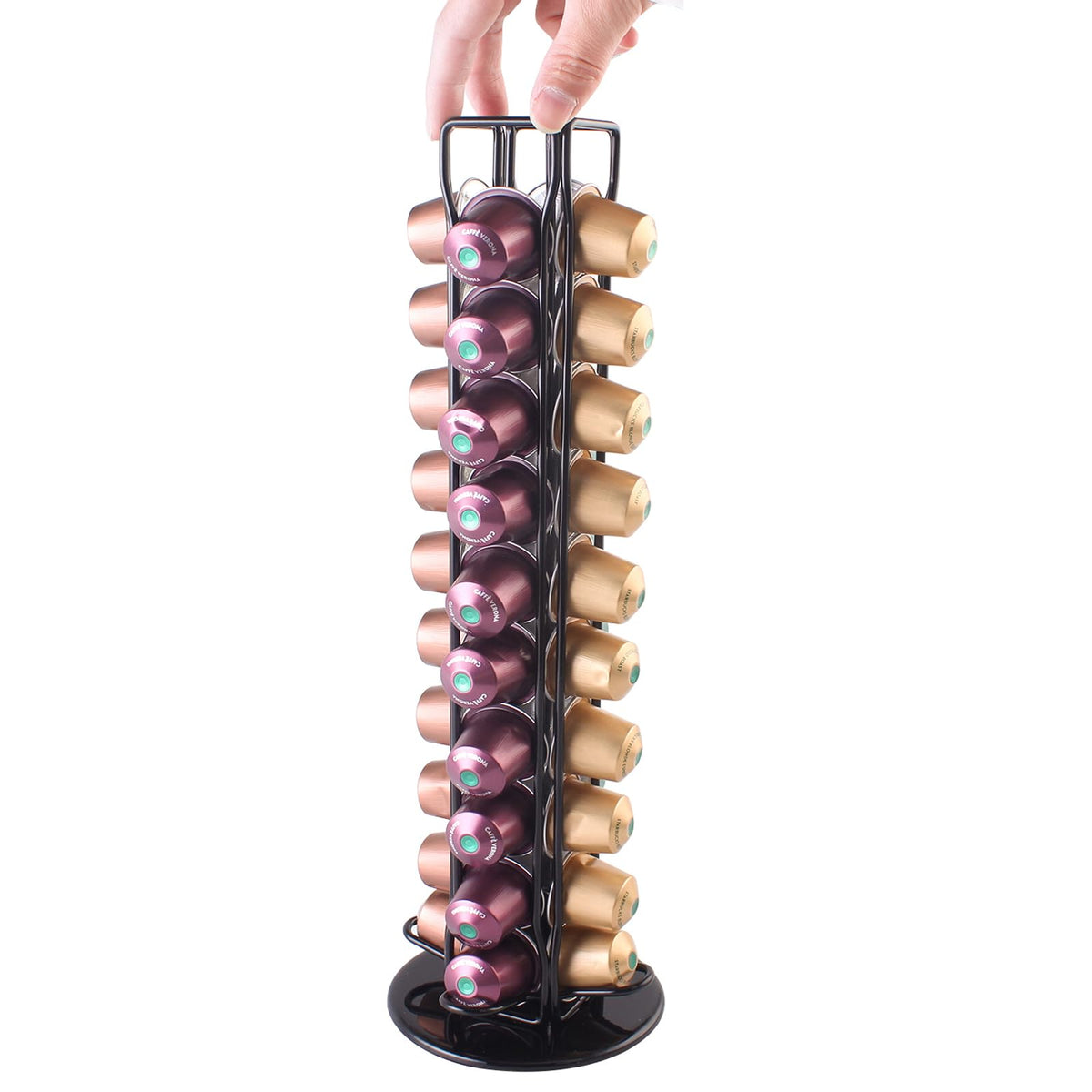 SEVENLINE Coffee Pod Holder Stand Compatible With Nespresso Original Pods Carousel Storage Rack Capsules Organizer For 40 Capsules (Black)