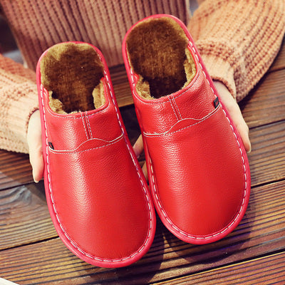 Home Cotton Slippers with Genuine Leather Sole