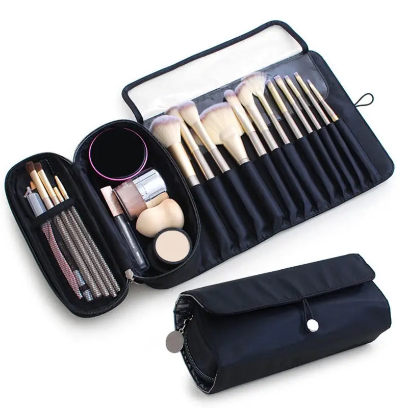 Portable Roll-Up Makeup Brush Organizer for Women