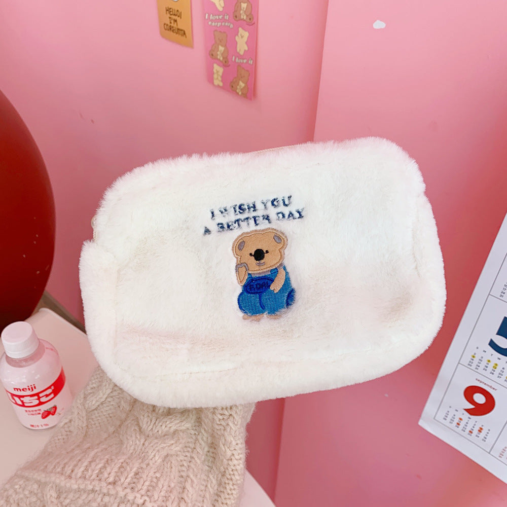 Cartoon Bear Plush Bag - Cute Makeup Storage Organizer