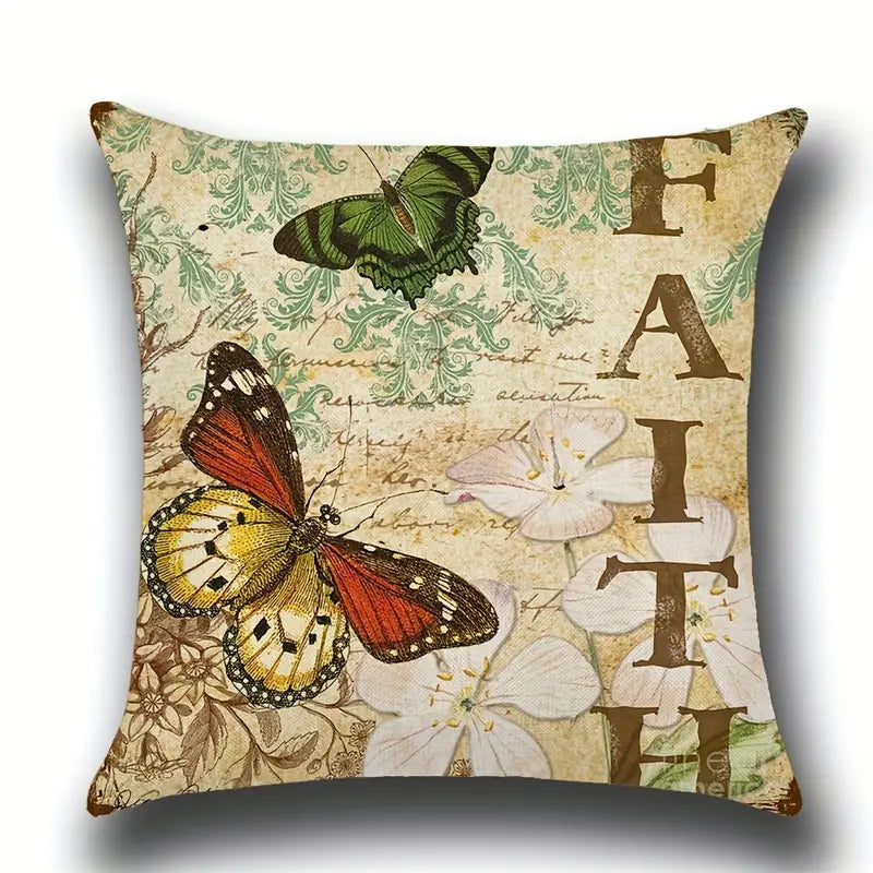 Retro Butterfly Linen Pillowcase for Home & Office (1pc)
