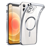 Magnetic Clear for iPhone 12 Case with MagSafe [Integrated Camera Protection Glass] [Original iPhone Exterior] Silicone Cover Slim Thin [Non-Yellowing] Anti-Fingerprint Scratch Wireless Charging
