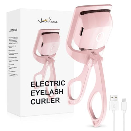 NATUHANA Heated Eyelash Curler with USBFast Heat up in 8s & 24H Long-LastingRechargeable Electric Lash CurlersTemperature ControlSafe Anti-Burn Quick Natural Curling Eye LashesPink