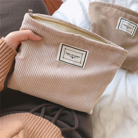 Creamy Beige Brown Camel Makeup Bag