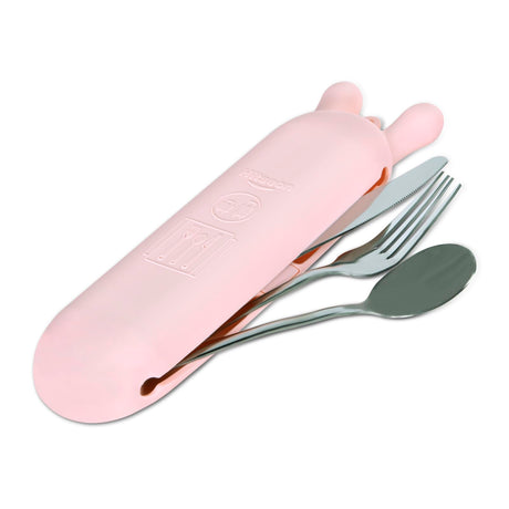 Silicone Utensil Case Hitseon Magnetic Anti-fall Out Travel Utensils with Case for Utensil Set Portable Reusable Travel Cutlery Set for Camping Cutlery (Pink - Large)