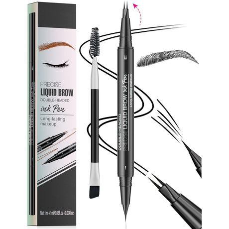 DEFSAP Microblading Eyebrow Pen Curved Eyebrow Pencil 2-in-1 Dual-Ended Eyebrow Pencil 2-Fork-Tip and Single Tip Creates Natural Eyebrows (Black)