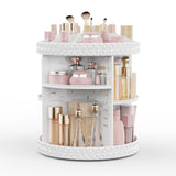 Rosoenvi Rotating Makeup Organizer Adjustable Vanity Organizer Large Capacity Cosmetic Display Case for Spinning Storage Carousel for Bathroom and Vanity Countertop Diamond Pattern Large White
