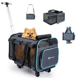 MIU COLOR Pet Carrier with Wheels Under 15 lbs-One Sided Expandable Airline Approved Foldable Soft Carrier for Small Dogs and Cats Dog Carrier with Wheels for Car Road Trips Travel Camping Outdoor