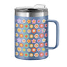 OGGI ThermoMug Stainless Steel Insulated Mug- Double Wall Vacuum Insulated w/Handle & Lid Coffee Cup Camping Mug Travel Thermos 14oz(420ml) Happy Flowers