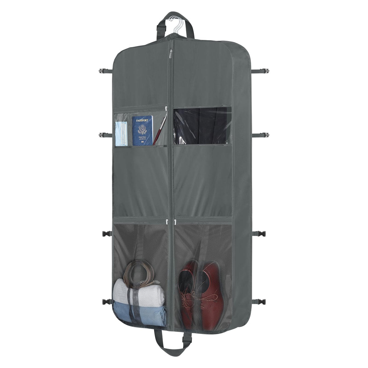 Zilink Upgraded Garment Bags for Travel Hanging Fur Coat Storage Bag Suit Bags for Men Storage with Adjustable Handles and Stable Buckles for Suit Shirts Coats Dresses Grey