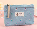 Letter Flower Print Canvas Makeup Bag for Women