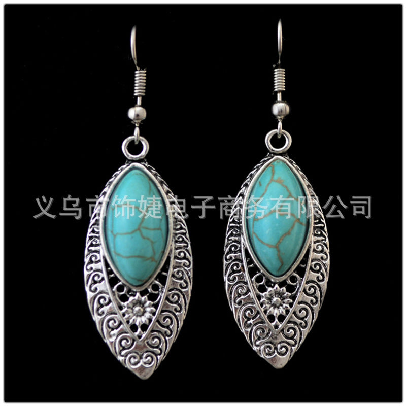 Bohemian Vintage Turquoise Leaf Earrings Accessory