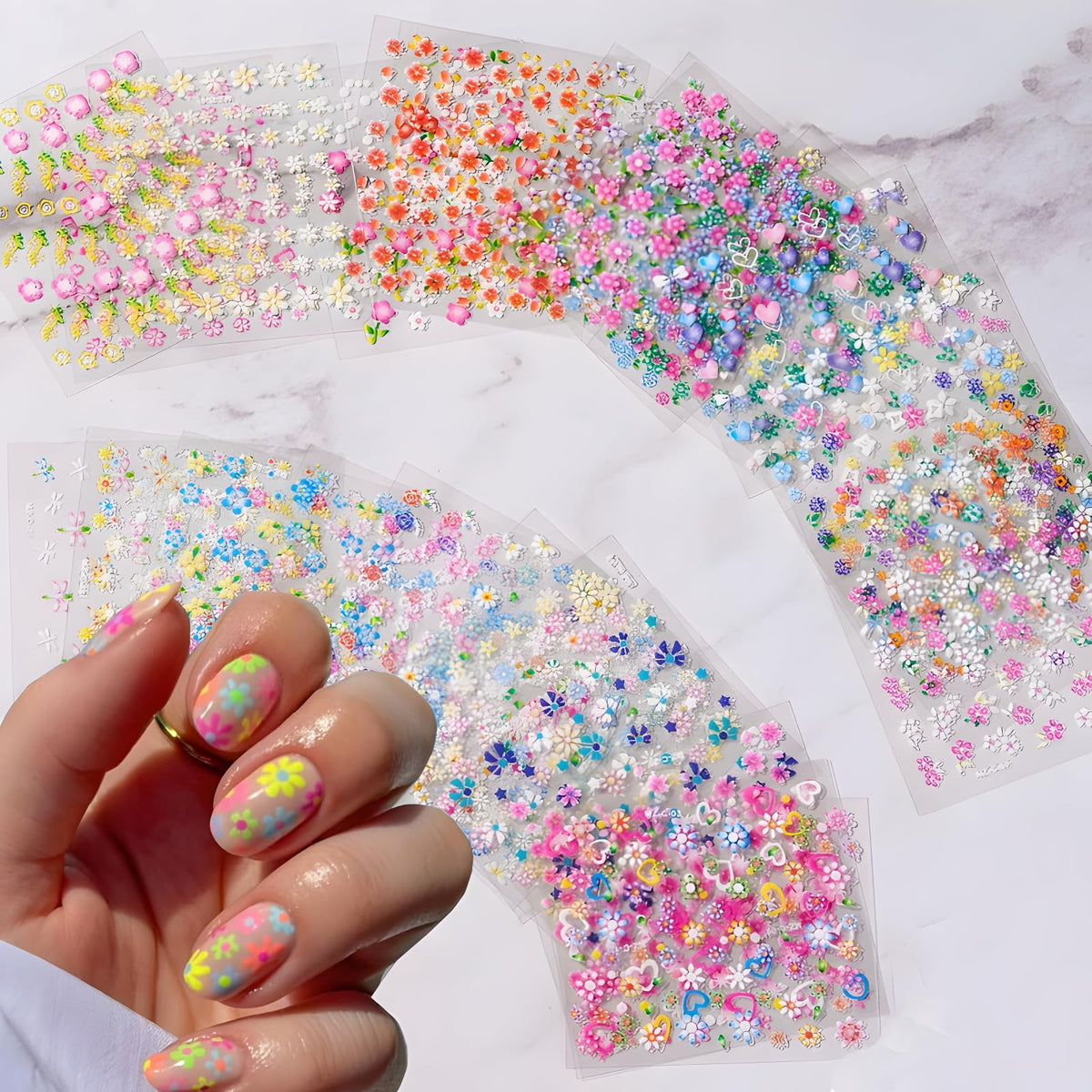 30 Sheets Flower Nail Art Stickers 3D Self Adhesive Cute Daisy Nail Decals for Nail Art Colorful Flower Nail Stickers for Women Spring Summer Nail Art Design Flower Nail Supplies for Women Girls