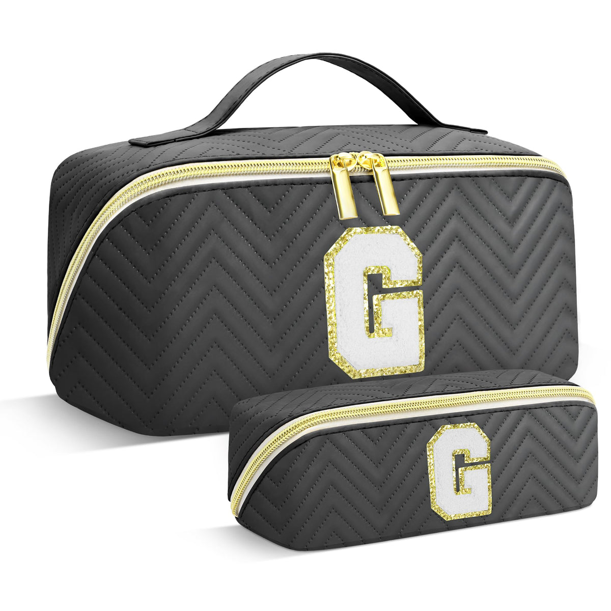 Travel Makeup Bag Personalized Initial Preppy Makeup Bag Trendy Valentines Day & Birthday Gift for Teen Girls/Women PU Leather Waterproof Portable Skincare Cosmetic Bag Toiletries Makeup Bag