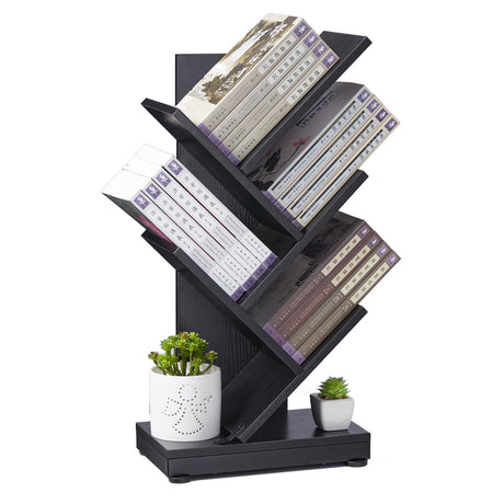 ruboka 4-Shelf Tree Bookshelf 4 Tier Floor Standing Bookcase for CDs/Magazine/Books Small Book Organizer for Bedroom Living Room OfficeBalconyRetro Storage Shelve