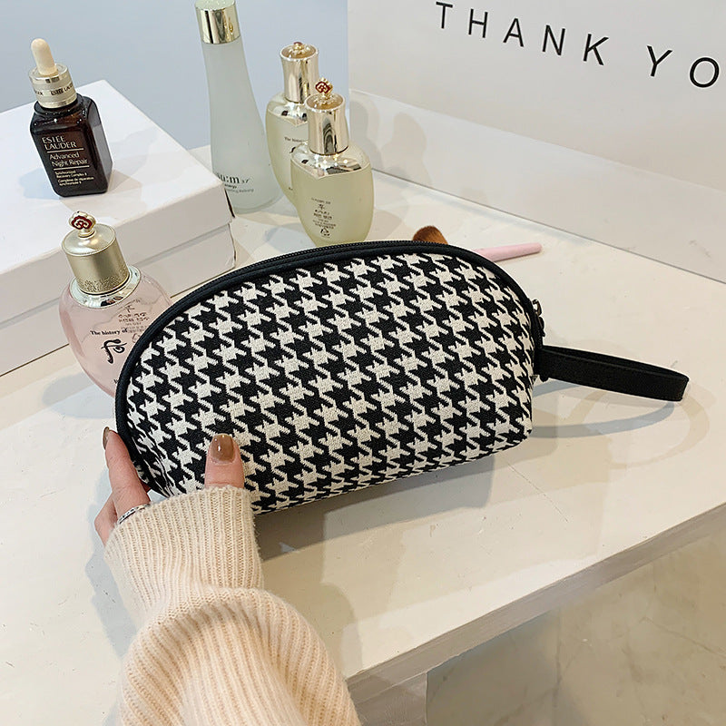 Houndstooth Cosmetic Bag - Classic Zipper Mini Makeup Bag