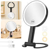 DECLUTTR Magnifying Mirror with Light Lighted Makeup Mirror with 10X/1X Magnification Rechargeable Travel Makeup Mirror with Lights 3 Color Lighting Dimmable Touch Screen Black