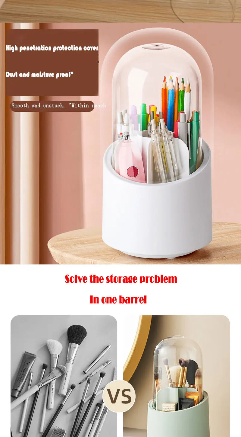 Rotating Makeup Brush Holder with Dust-Proof Cover