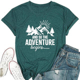 Women Mountain Adventure T-Shirts Pine Nature Graphic Tees Workout Camping Letter Print Short Sleeve TopGreen XXL