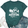 Women Mountain Adventure T-Shirts Pine Nature Graphic Tees Workout Camping Letter Print Short Sleeve TopGreen XXL