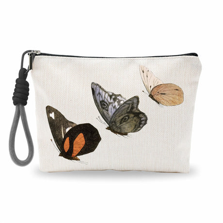 luixd Make Up Bag For Woman Cosmetic Bag With Hand Strap - Vintage Butterflies - Lined Toiletry Bag - Retro Theme Pouch Butterfly Organizer With Zipper Women Essentials & Accessories - B04