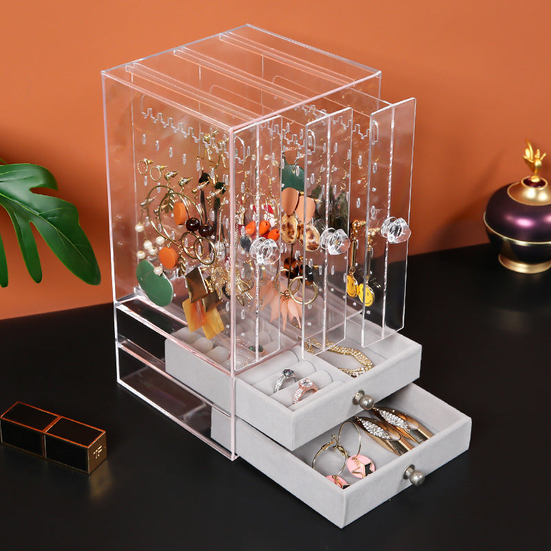Acrylic Cosmetic Organizer with Drawer for Earrings Display