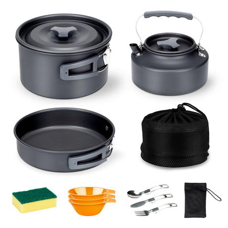 Alocs Camping Cookware Portable Camping Essentials with Accessories Camping Gear Camping Cooking Set for Outdoor Cooking Backpacking Hiking and Picnic.