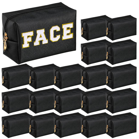 Cunno 20 Pcs Preppy Makeup Bag PU Leather Cosmetic Bag Makeup Pouch Cosmetic Pouch with Zipper Waterproof Make Up Toiletry Bag Beauty Organizer for Women Travel Gift(Black)