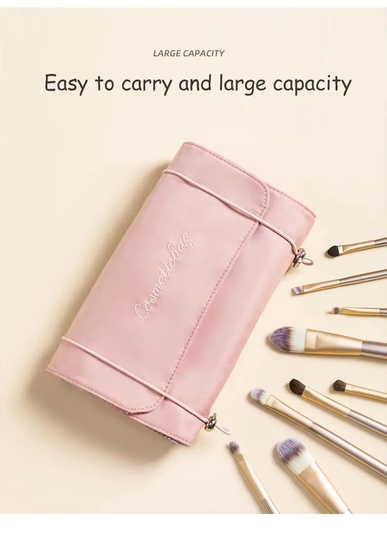Waterproof Cosmetic Bag with Makeup Brush Organizer
