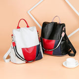 Women's Color Block Large Capacity Soft Leather Backpack