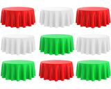 Oudain Round Tablecloth 84 Inch Premium Plastic Table Cloth Disposable Table Covers Waterproof Tablecloths for Party Dinner Birthday Camping Picnic(Red Green White9 Pack)