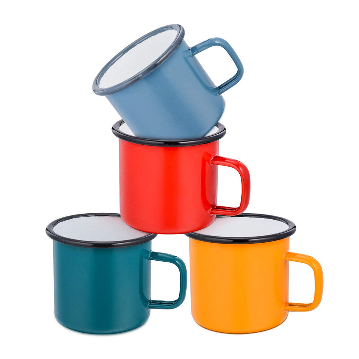 E-far Coffee Mug 12 Ounce Enamel Coffee Tea Camping Cup Mugs Red/Yellow/Blue/Green Healthy & Bright Colors - Set of 4